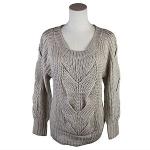 Ladakh Oatmeal Chunky Chevron Knit Scoop Neck Sweater NWT Size Small